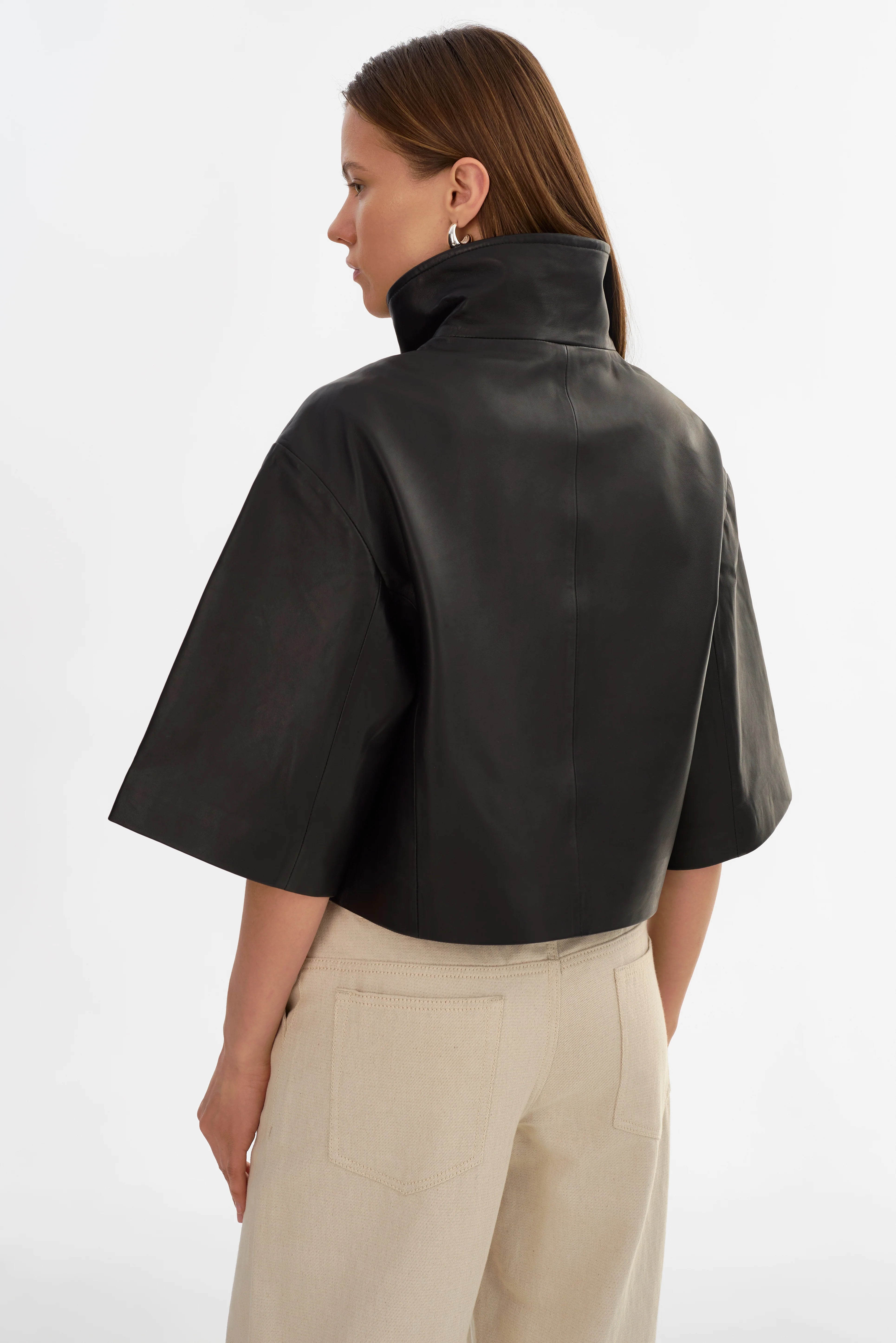 Elin Leather Funnel Neck Jacket