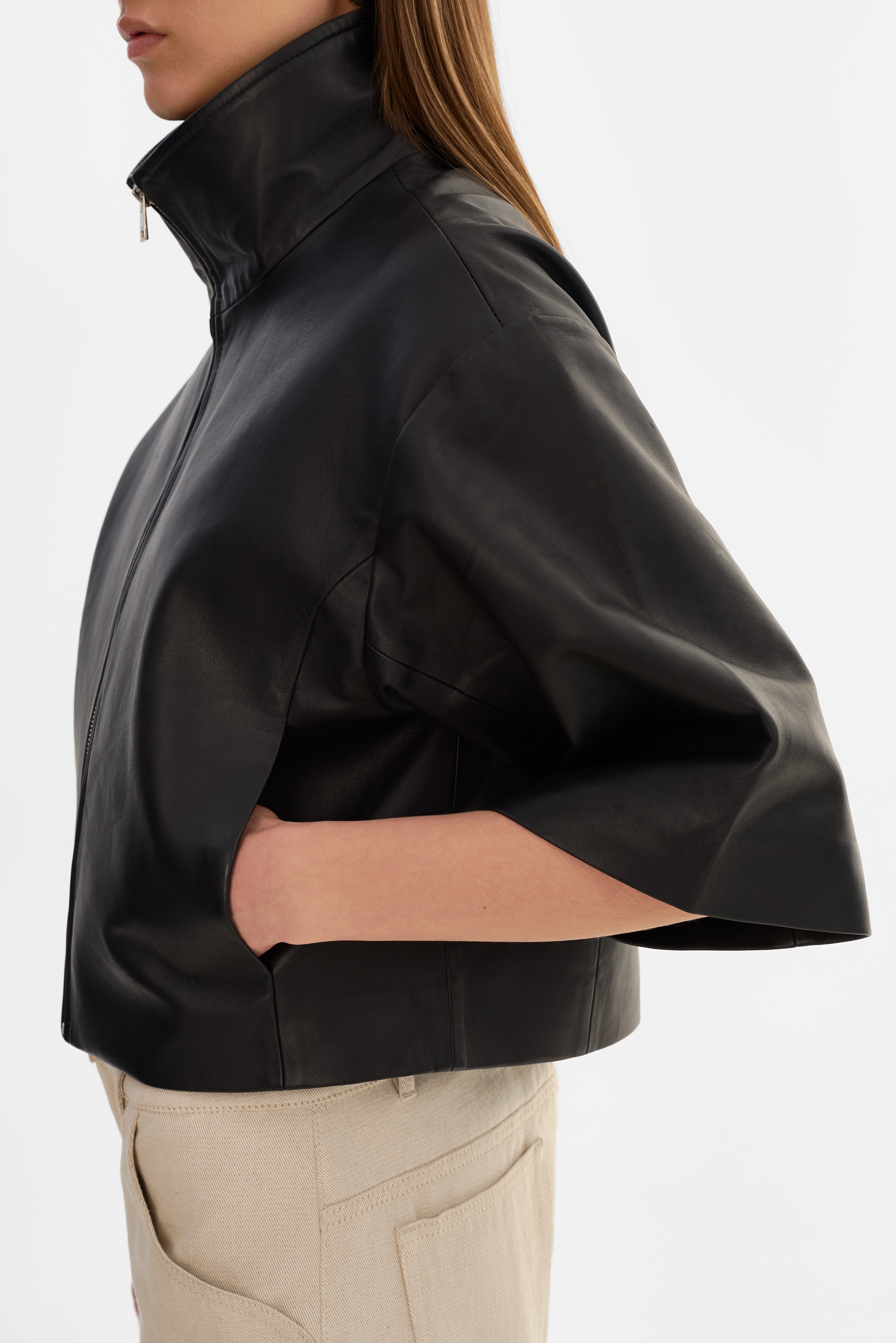 Elin Leather Funnel Neck Jacket
