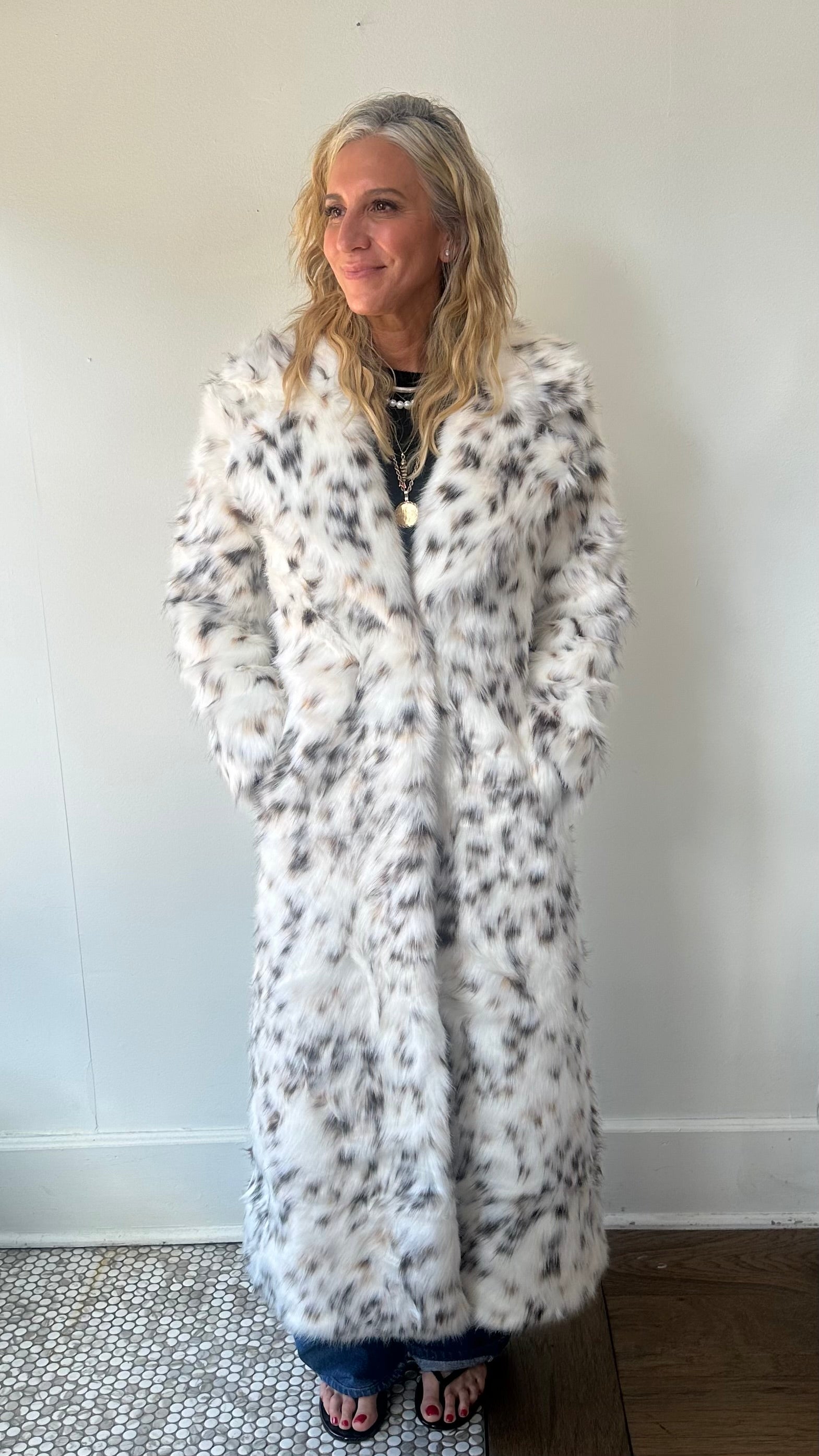 Gabrielle Snow Leopard Maxi Coat