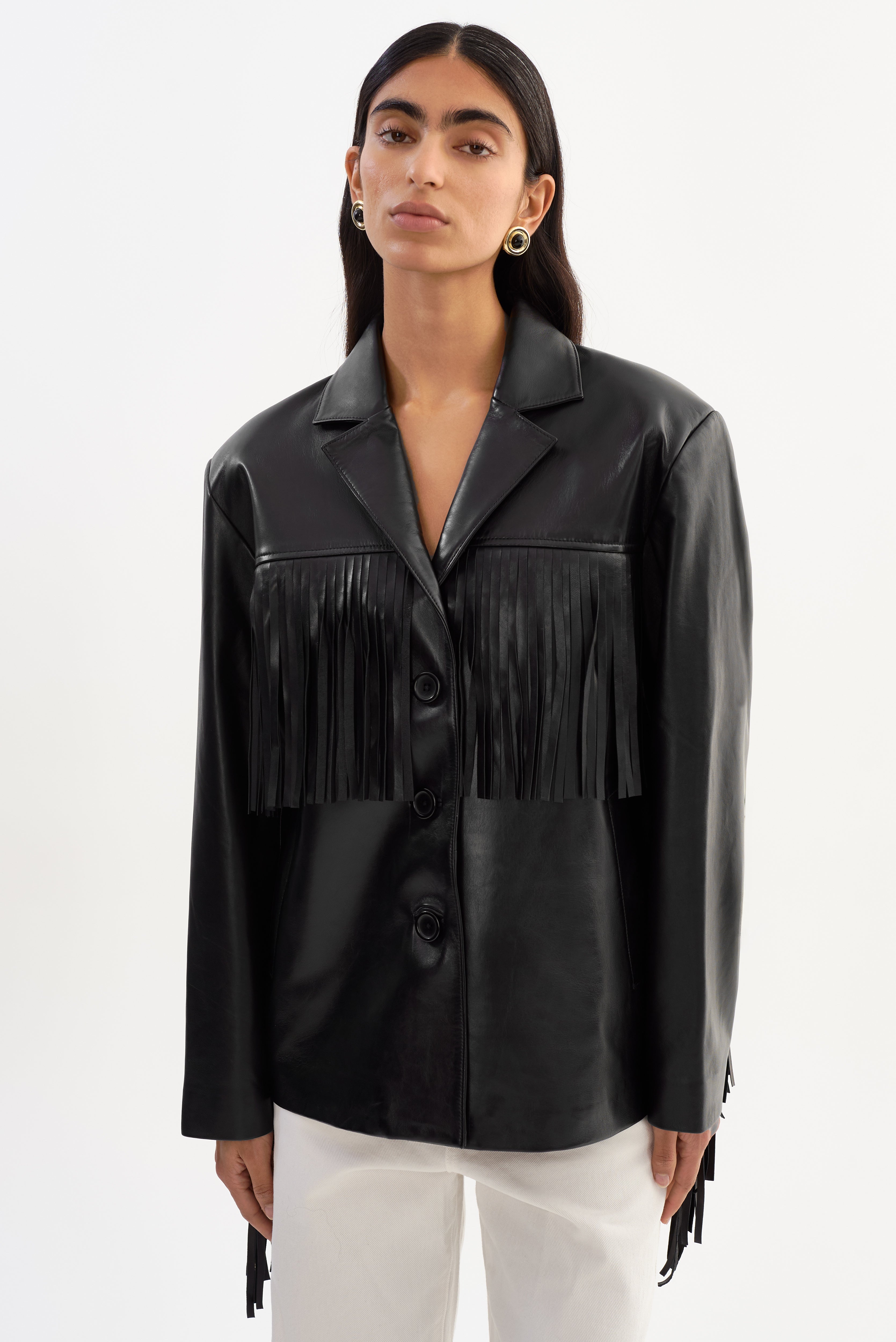 Rianne Black Leather Fringe Jacket