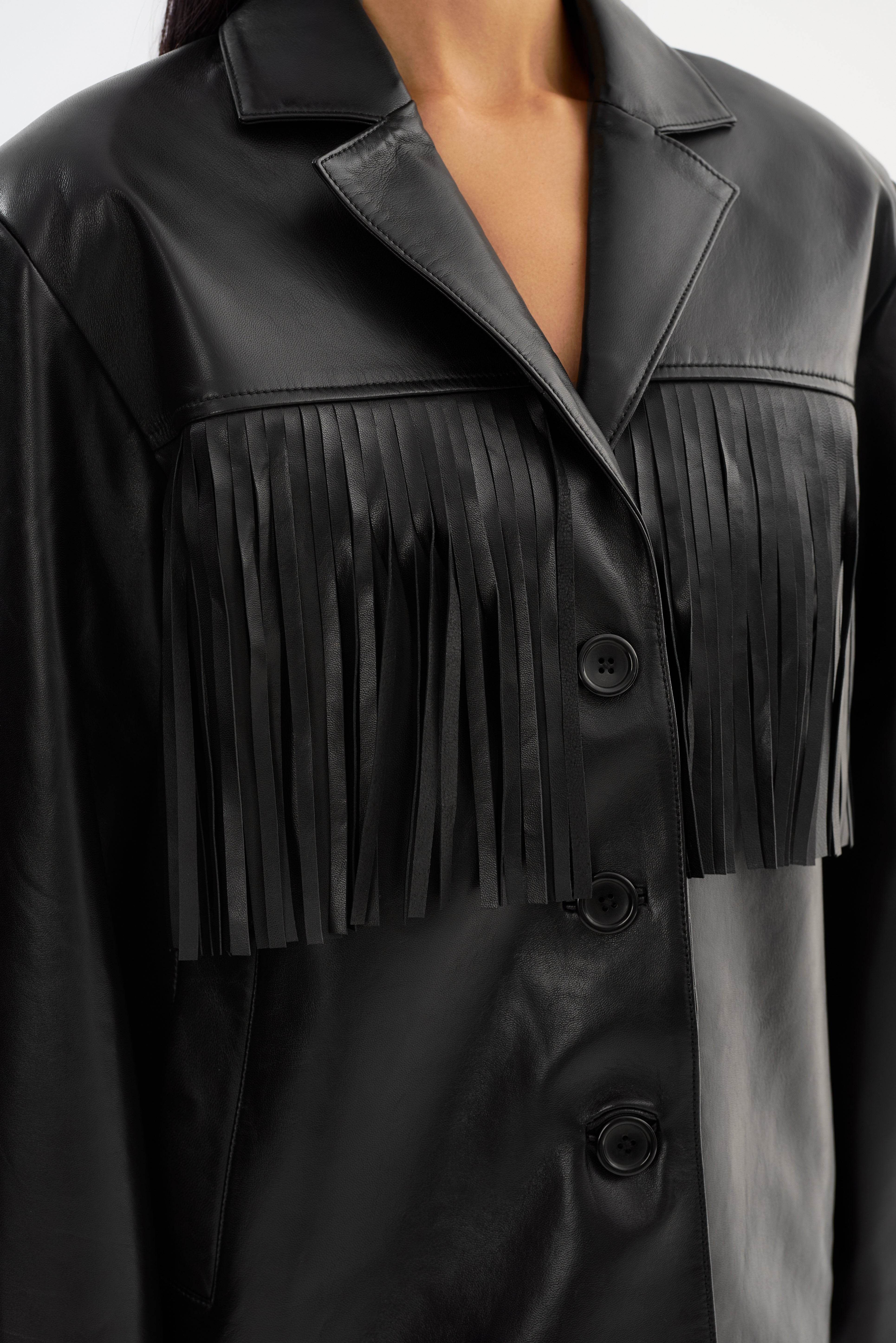 Rianne Black Leather Fringe Jacket