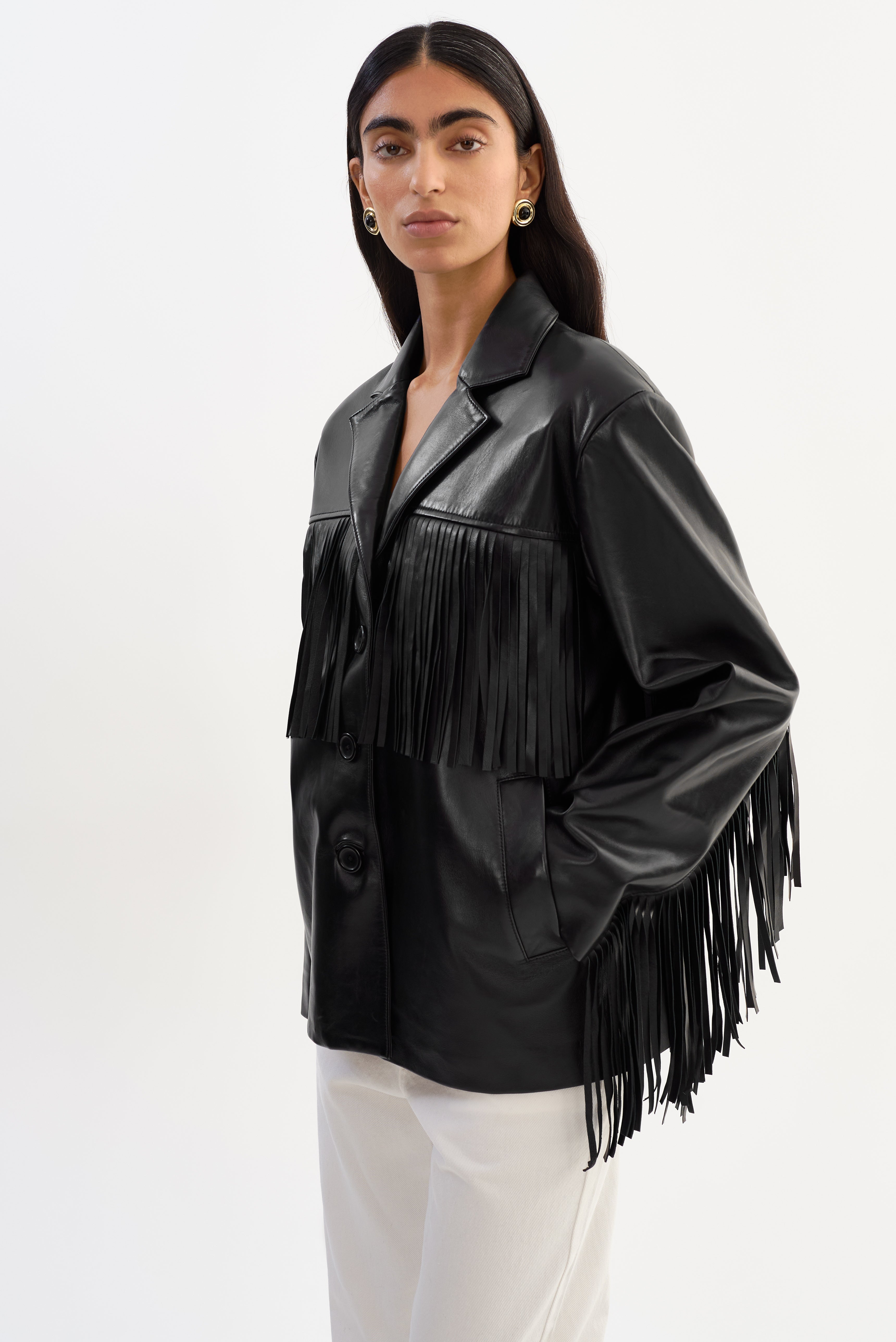 Rianne Black Leather Fringe Jacket