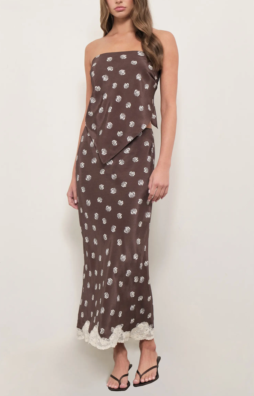 Rose Print Midi Skirt