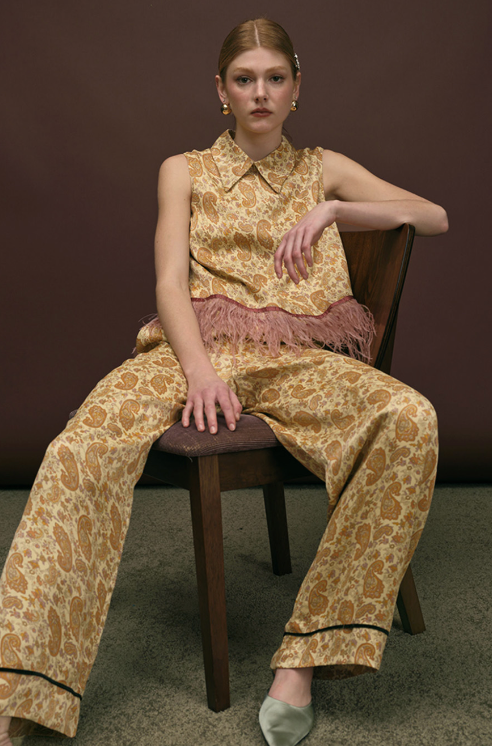 Paisley Print Collar Top
