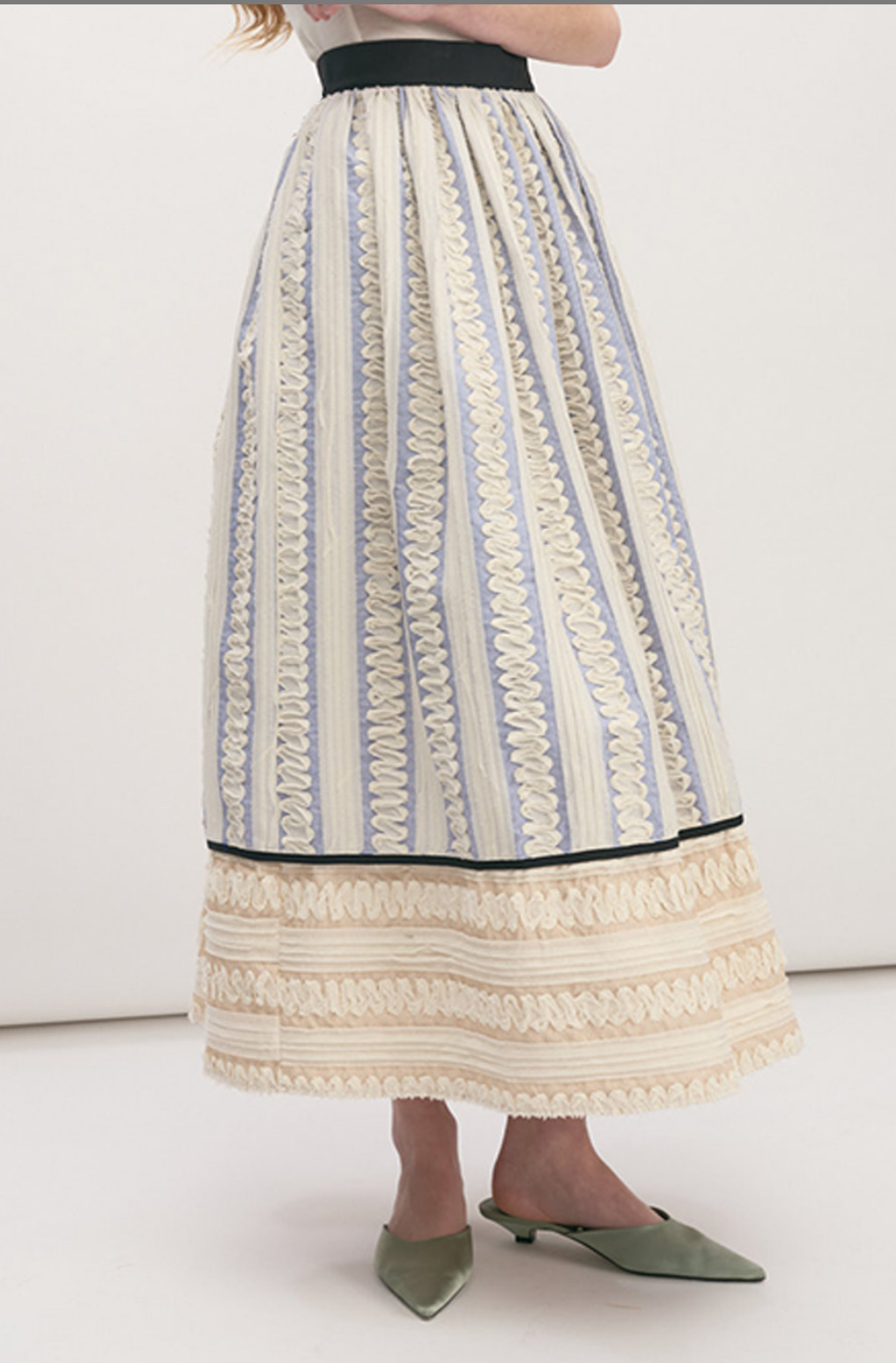 Embroidered Stripe Full Skirt