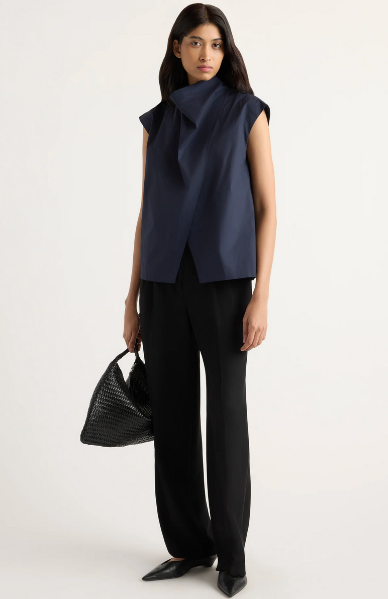 Denilyn Split-front Wrap Poplin Blouse