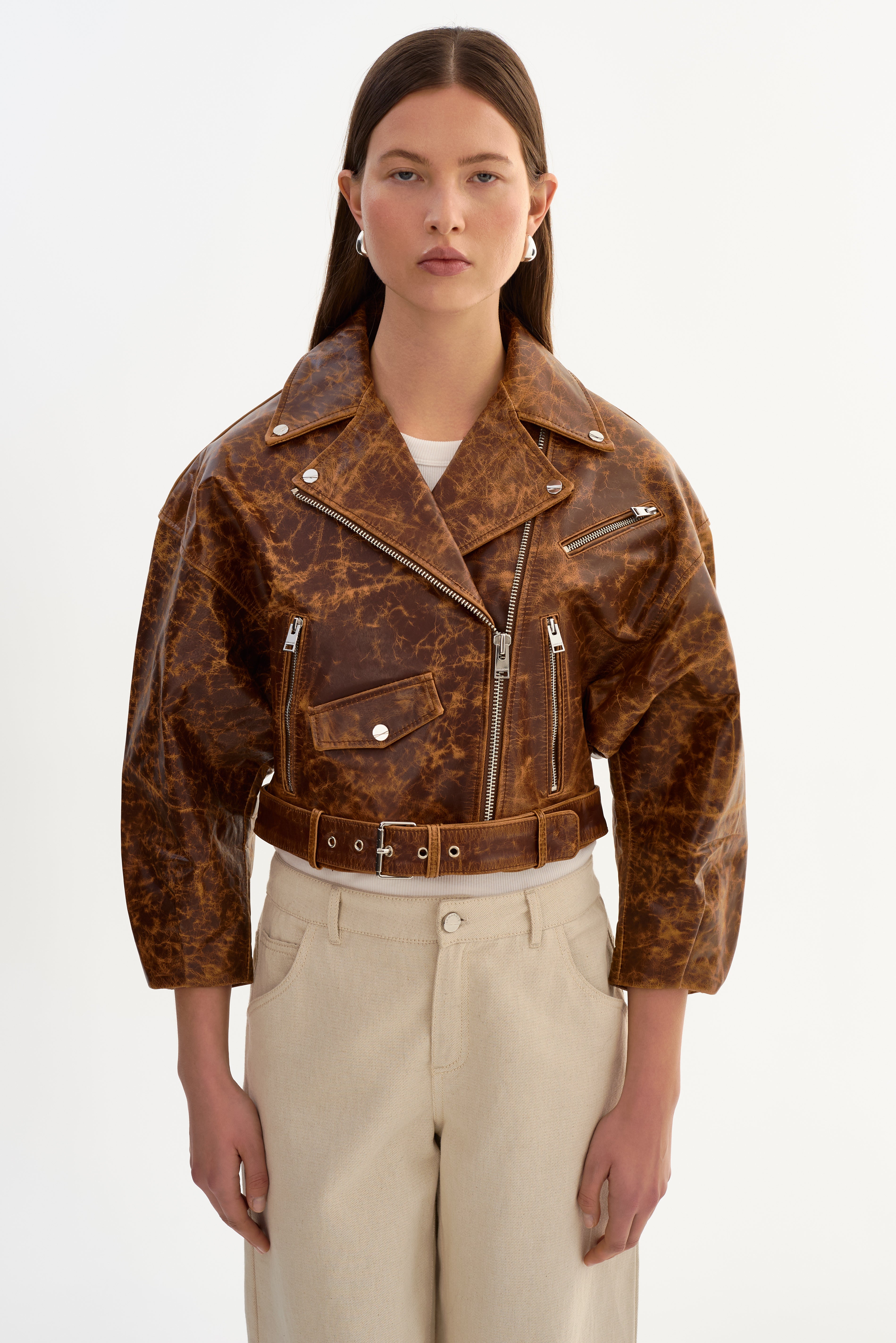Vinnie Leather Cropped Biker Jacket