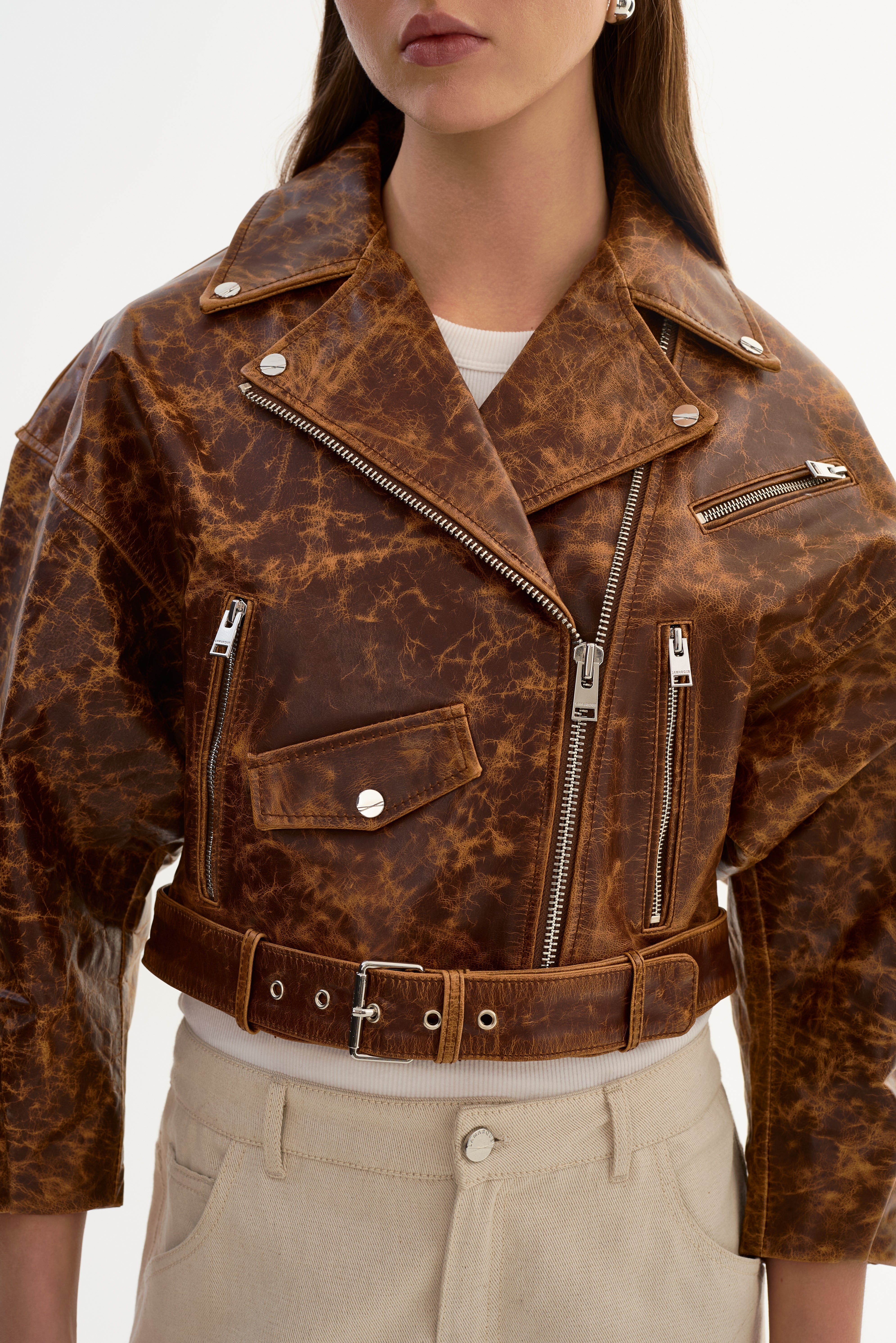 Vinnie Leather Cropped Biker Jacket
