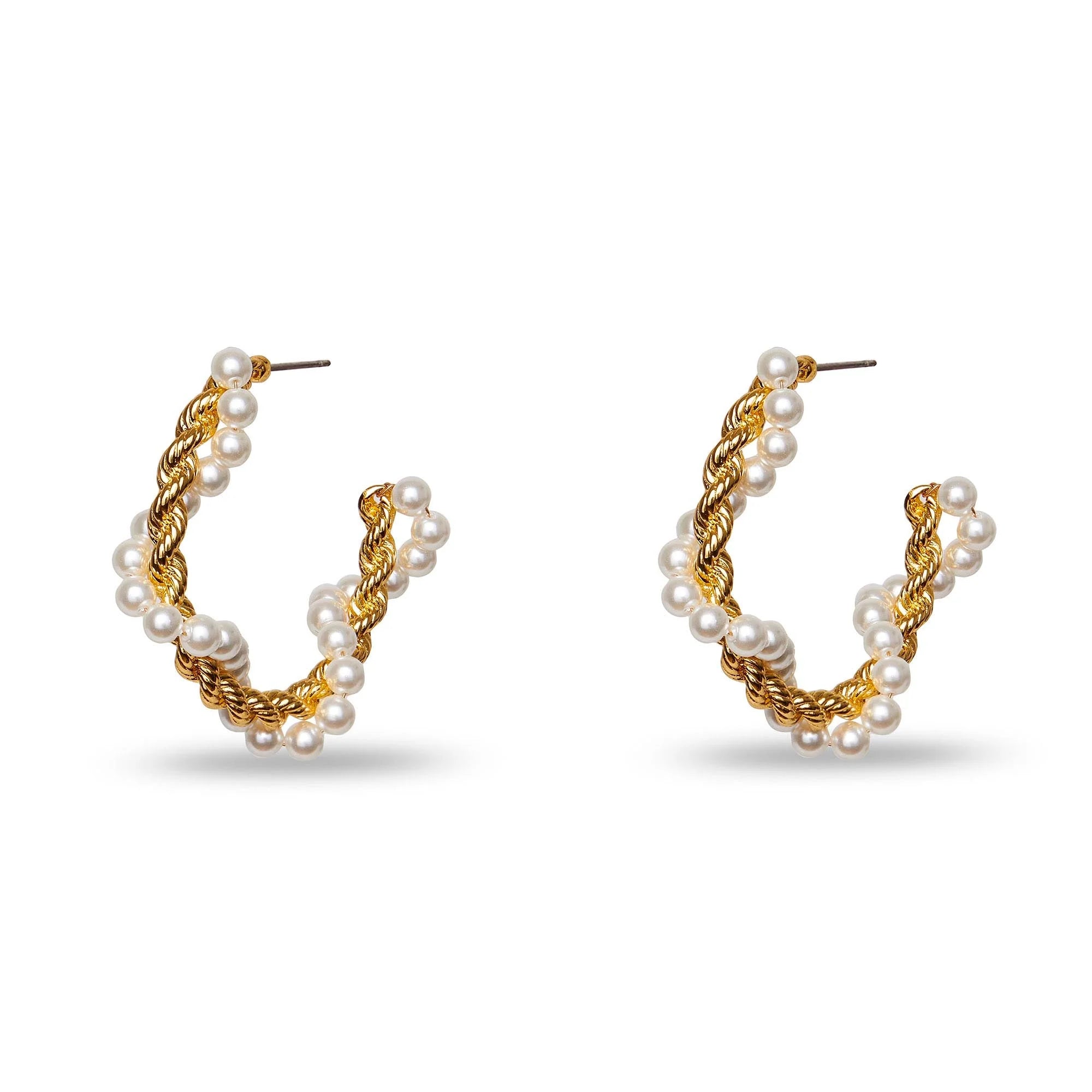 Pearl Rope Twist Hoop Earrings