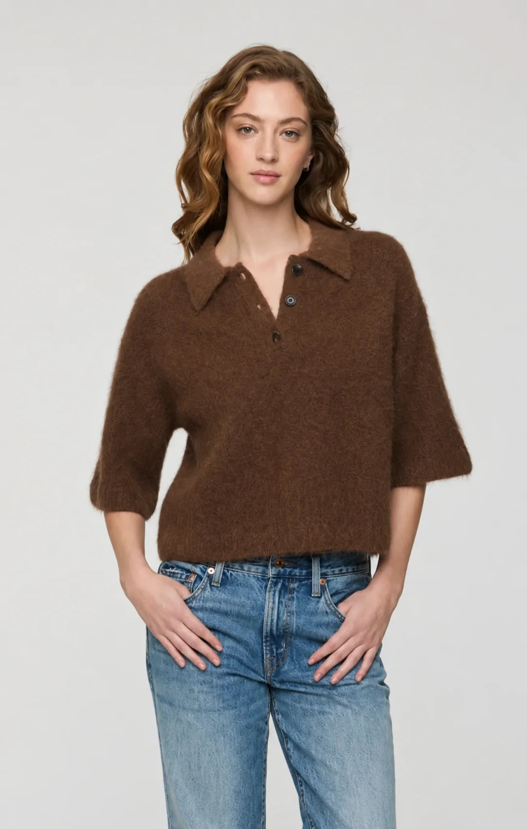 Nadya Alpaca Blend Boxy Polo Sweater