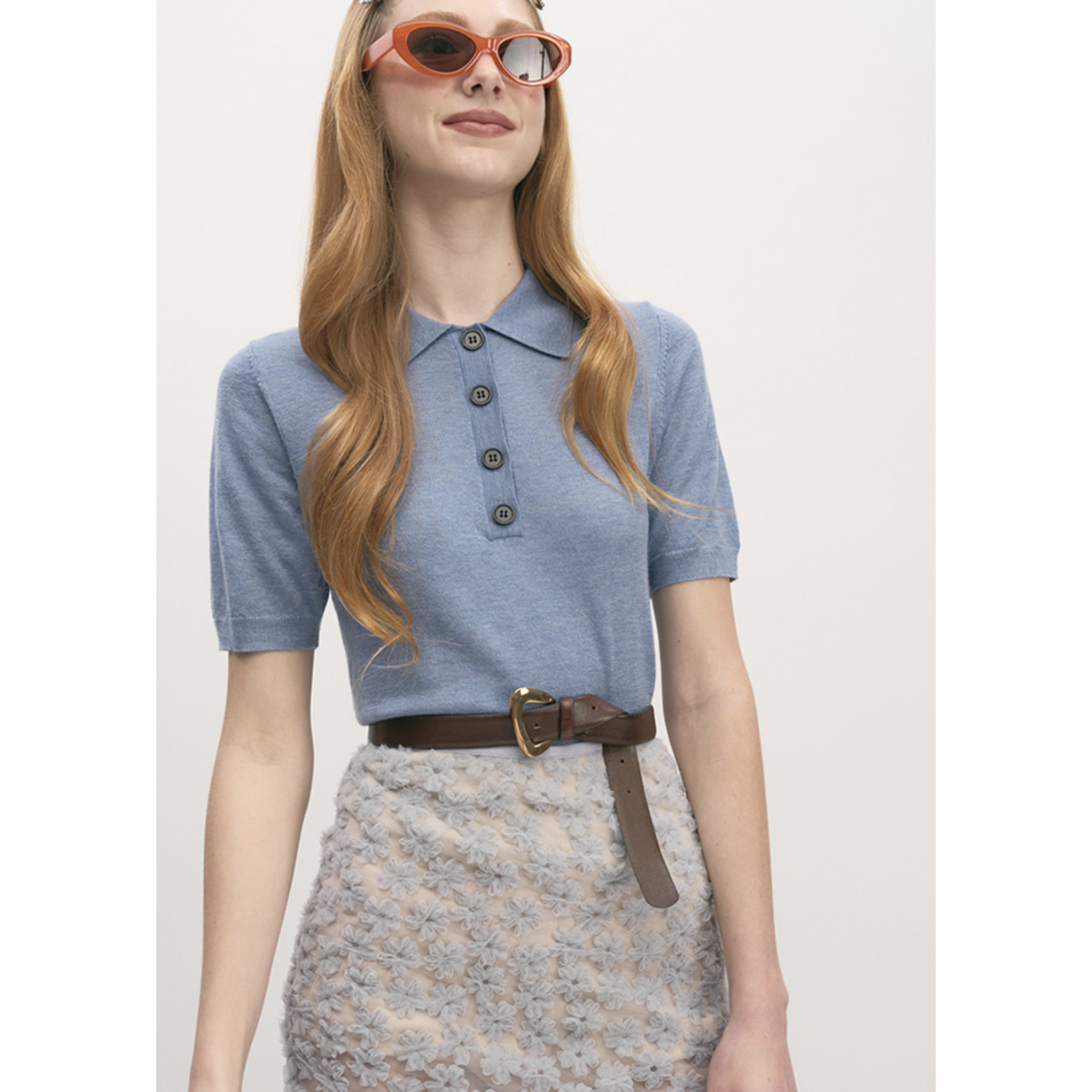 Short Sleeve Polo Knit Top