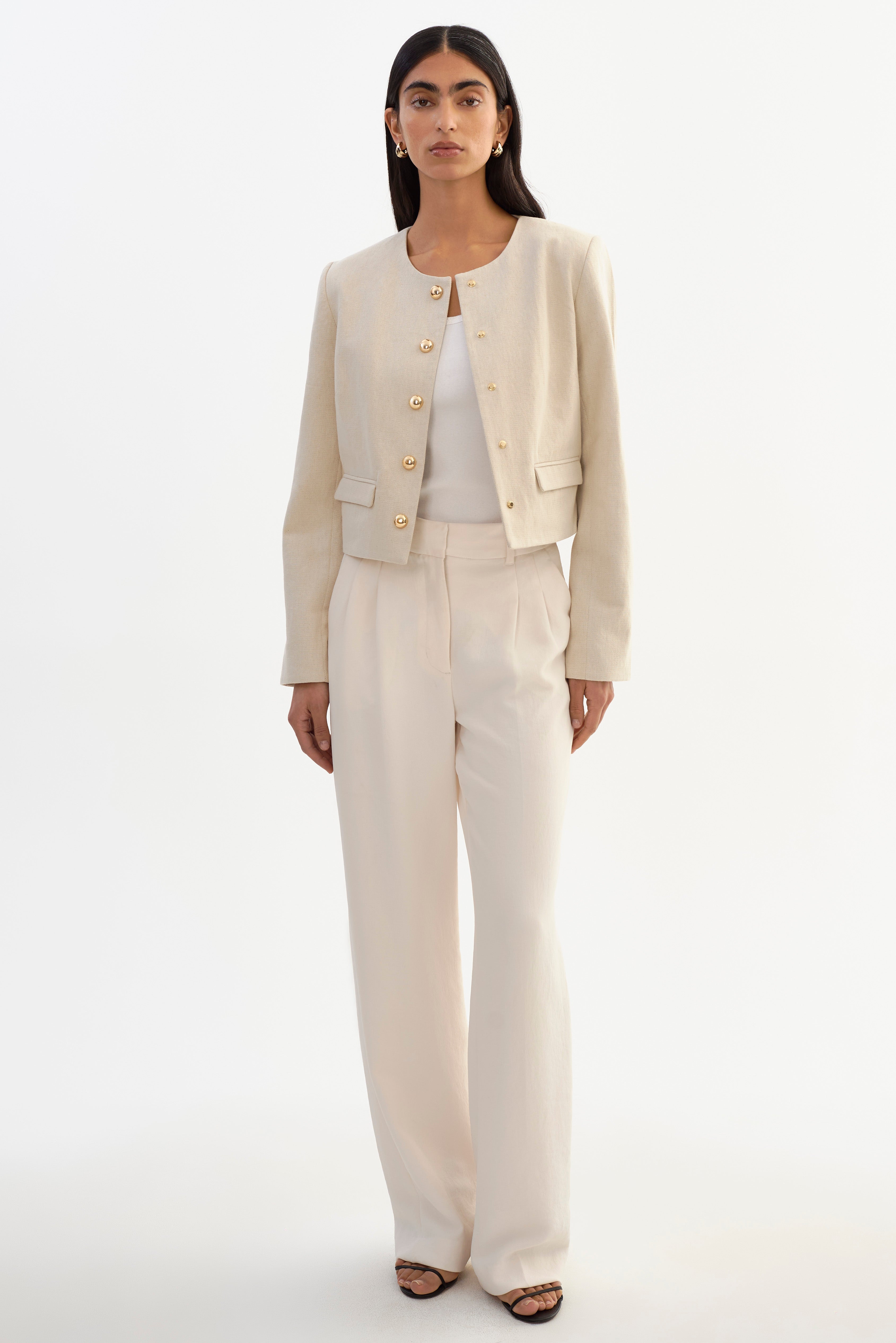 Francina Collarless Linen Blend Twill Jacket