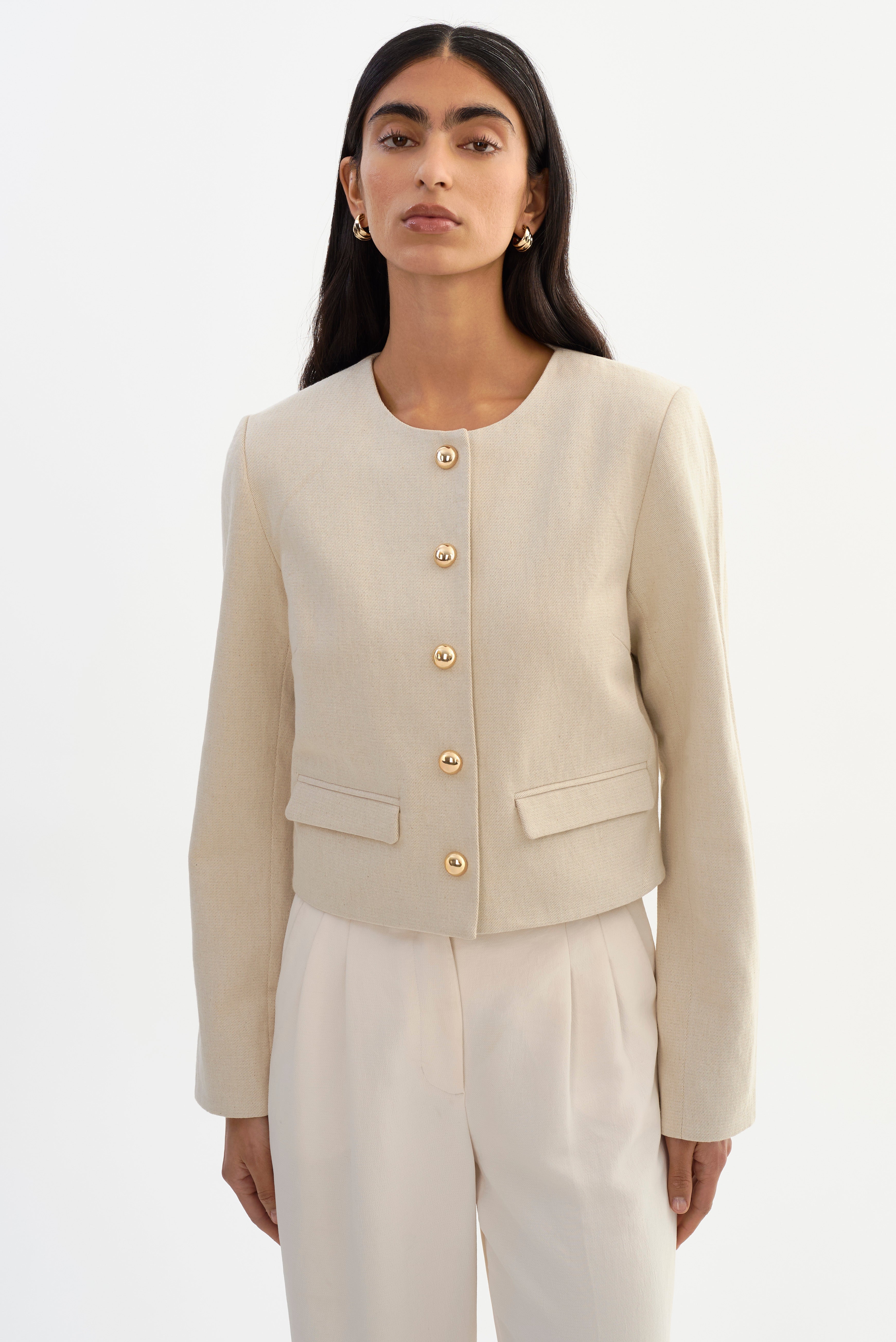 Francina Collarless Linen Blend Twill Jacket