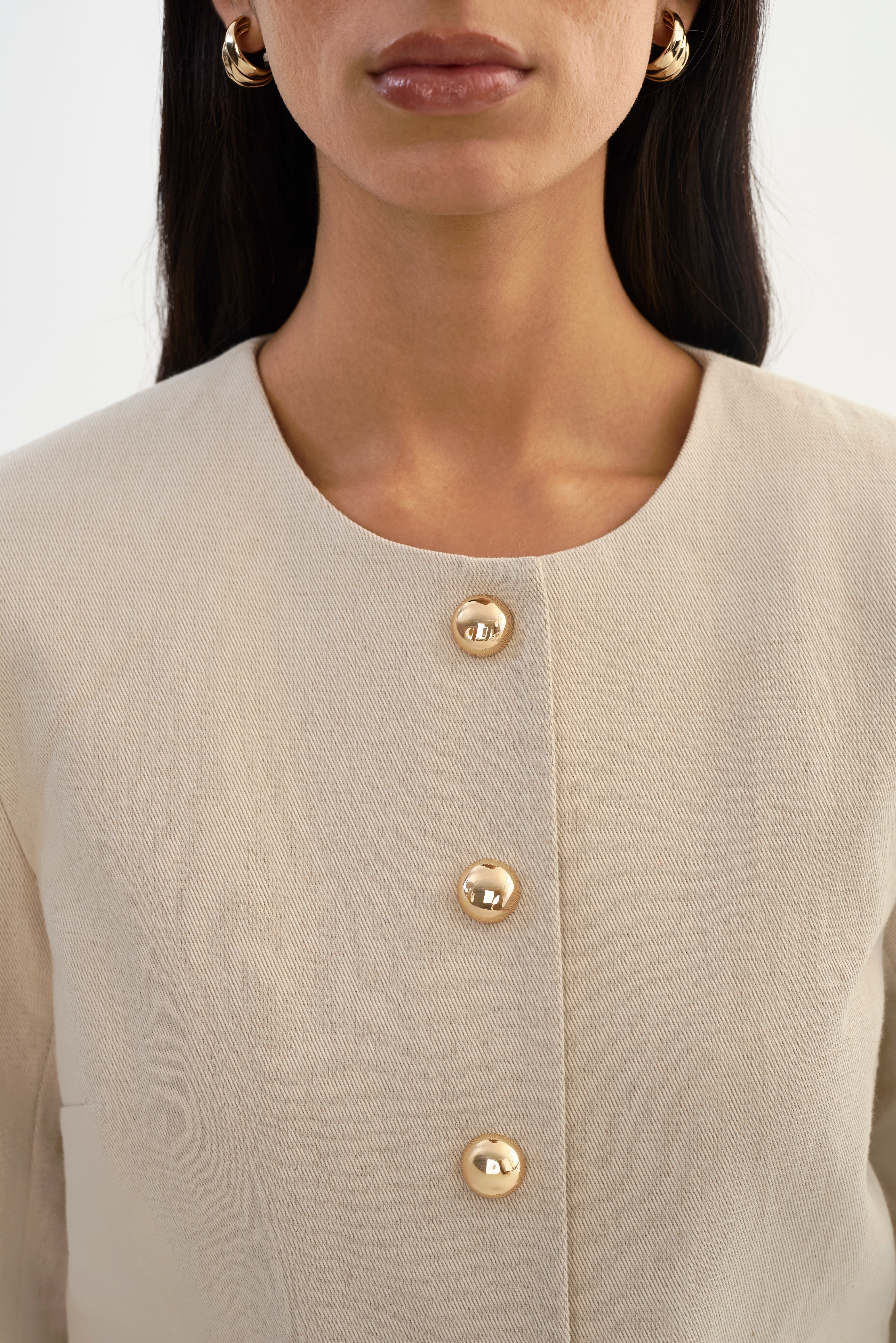 Francina Collarless Linen Blend Twill Jacket
