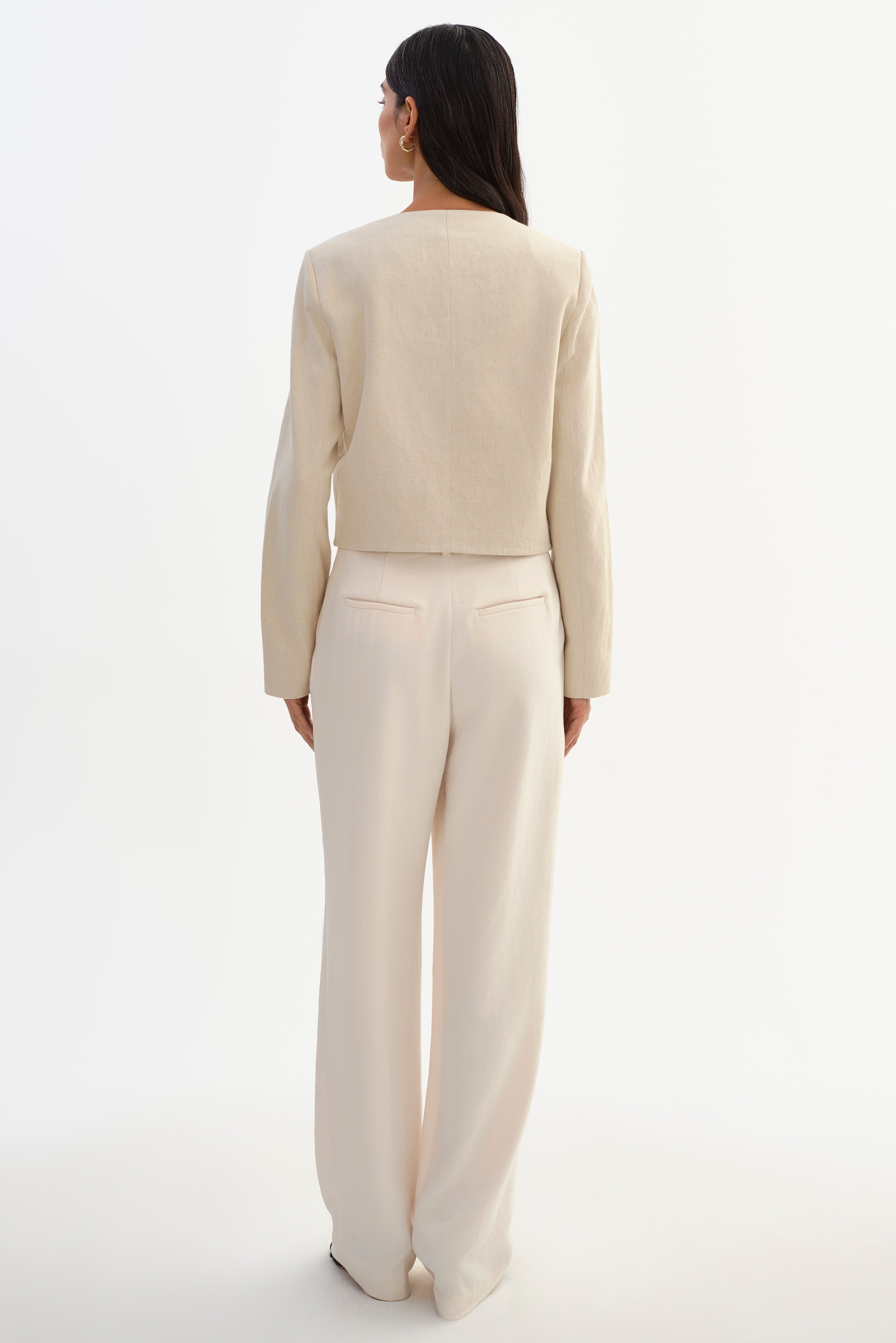 Francina Collarless Linen Blend Twill Jacket