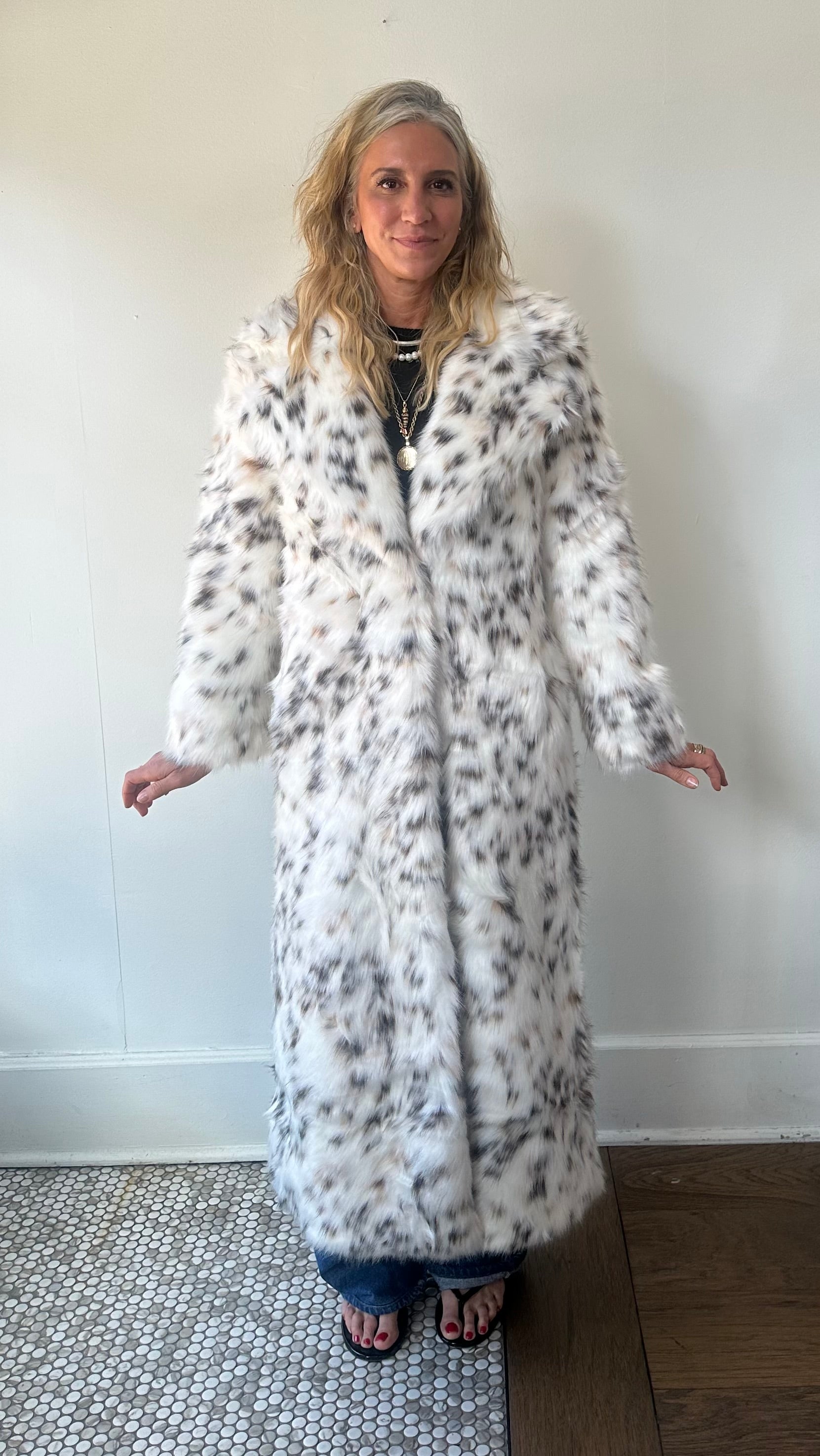 Gabrielle Snow Leopard Maxi Coat