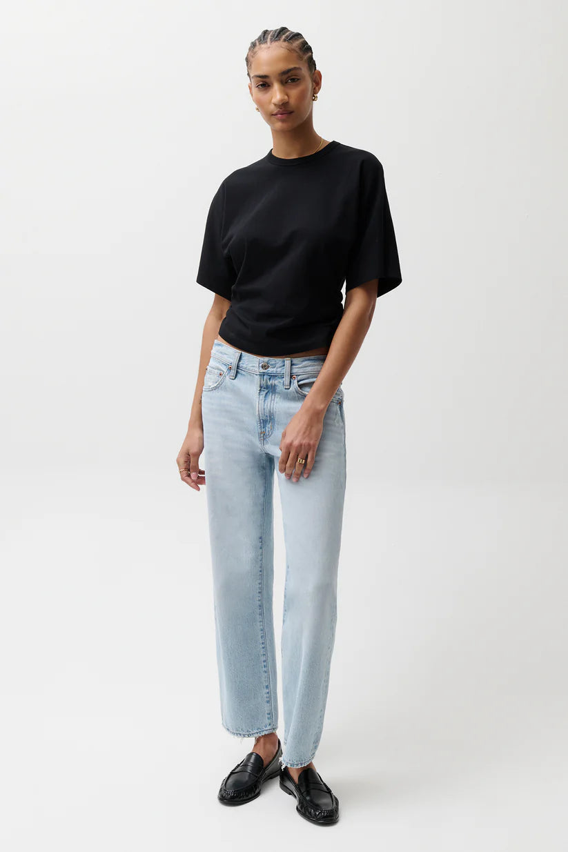 Lexi Mid Rise Bowed Straight Denim