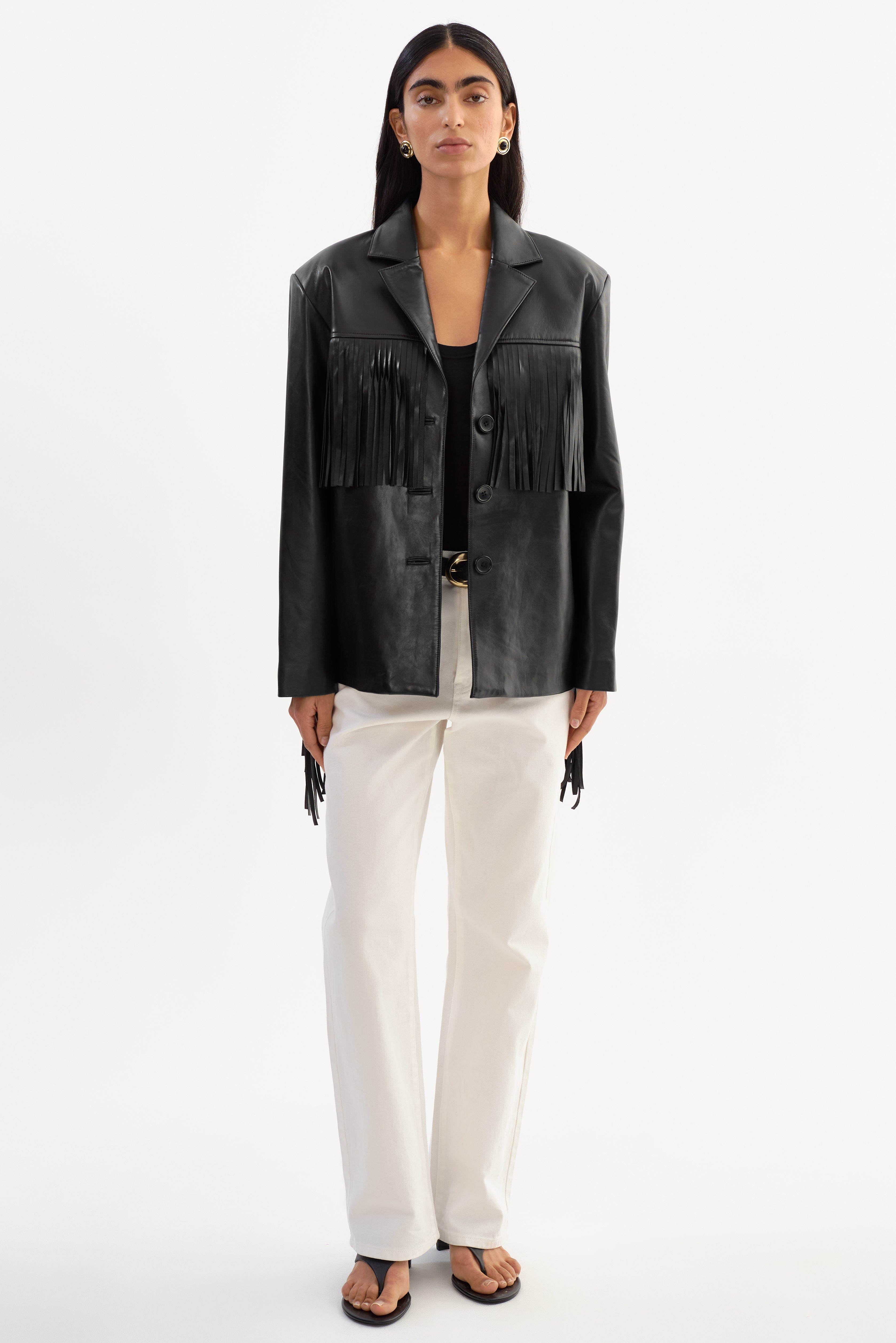 Rianne Black Leather Fringe Jacket