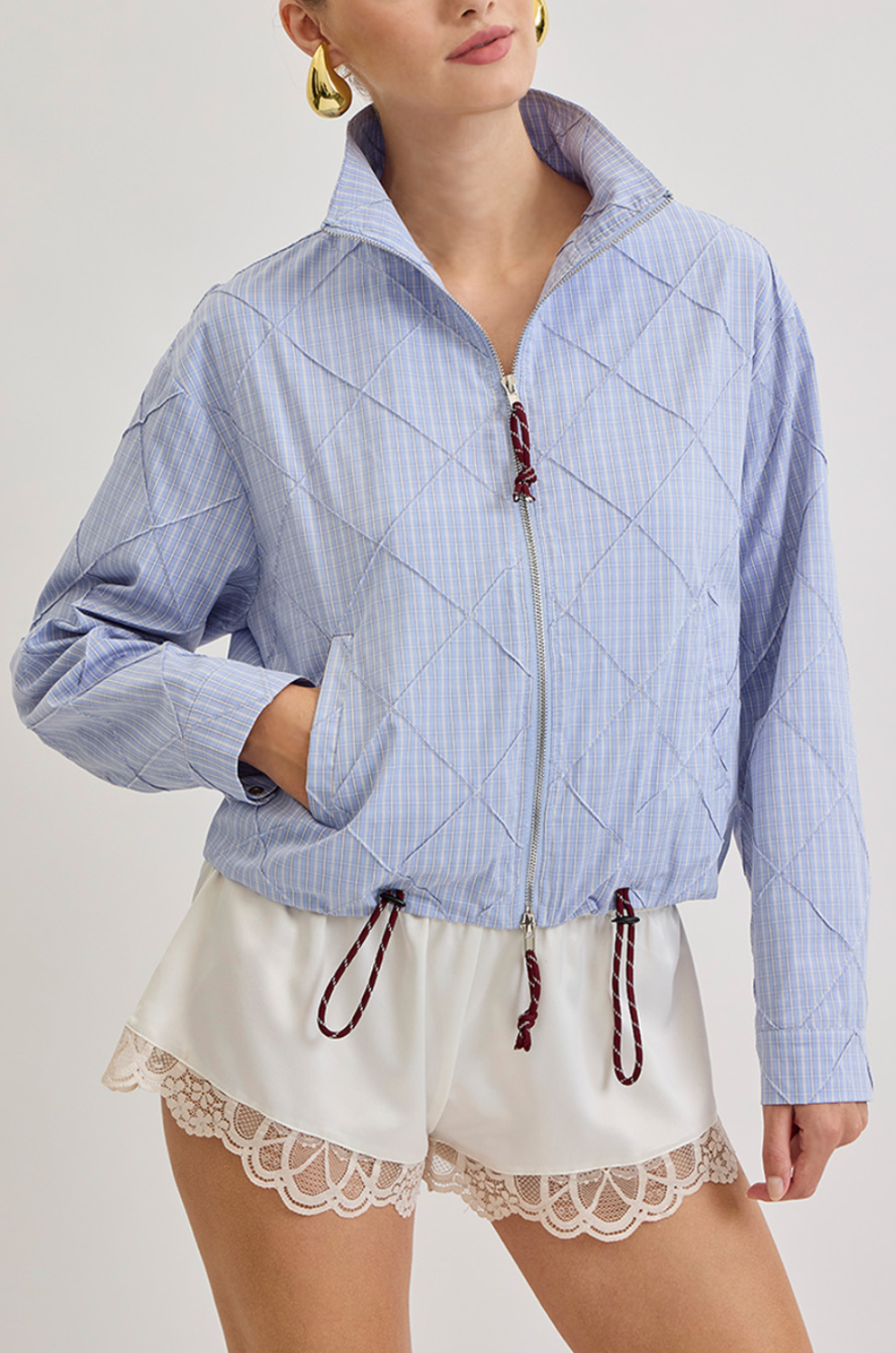 Pintuck Plaid Shirt Jacket