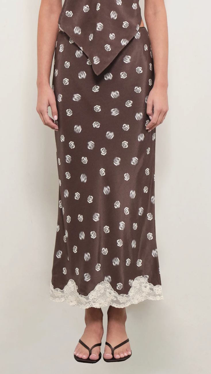 Rose Print Midi Skirt