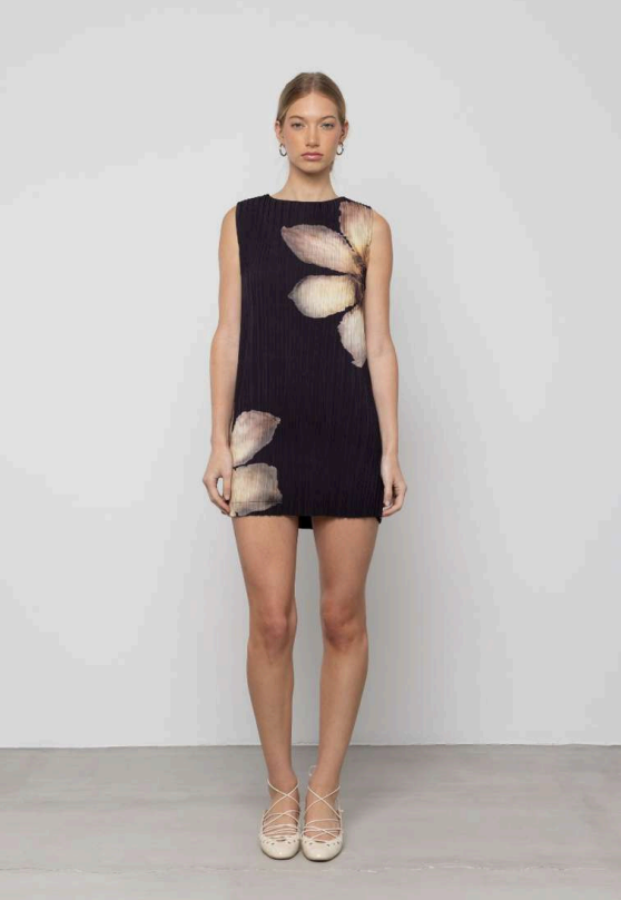 Pleated Floral Mini Dress