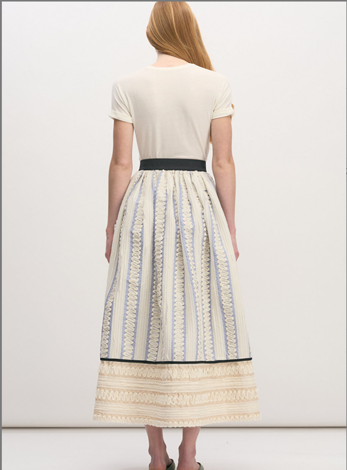 Embroidered Stripe Full Skirt