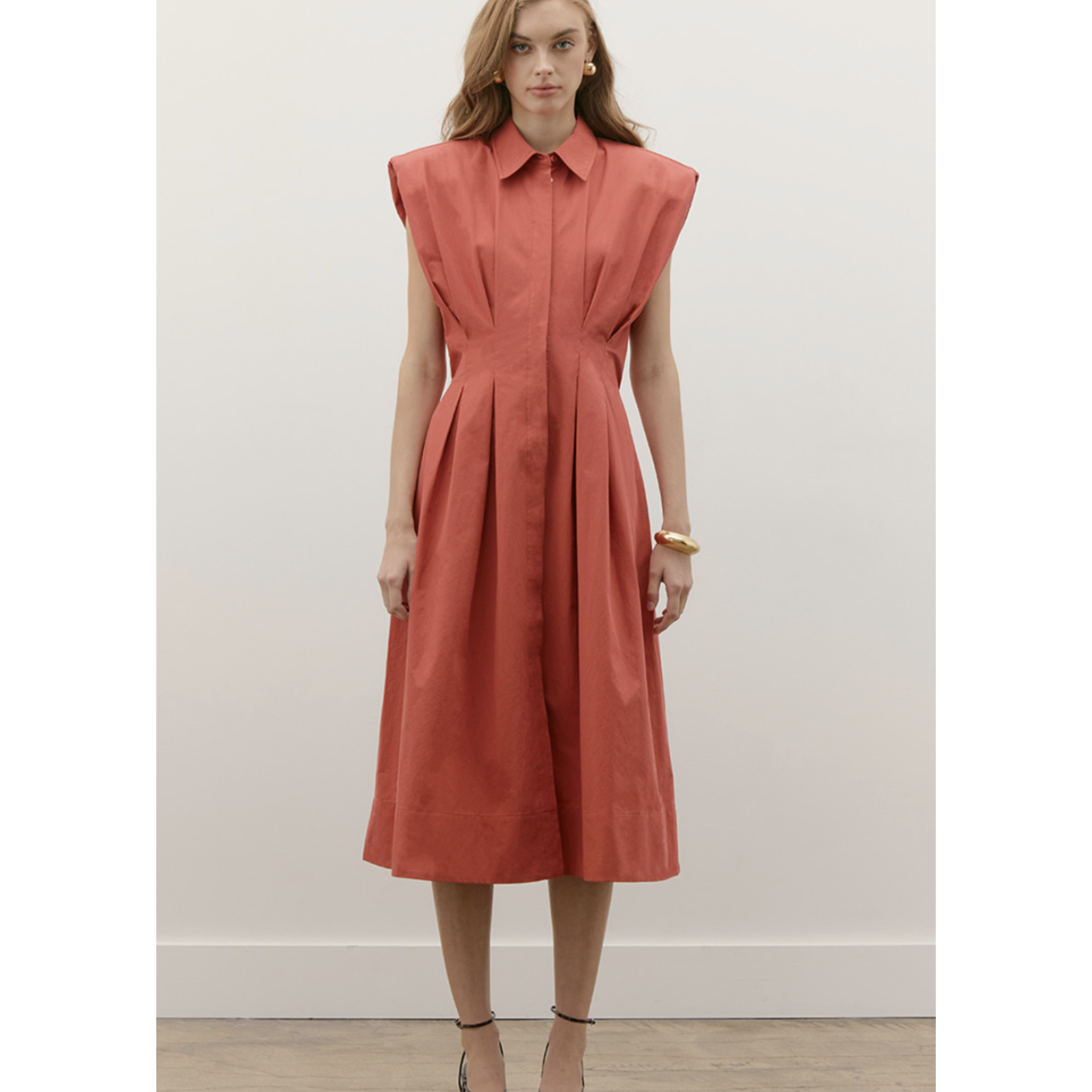 Maude Club Poplin Pleated Shirt Dress