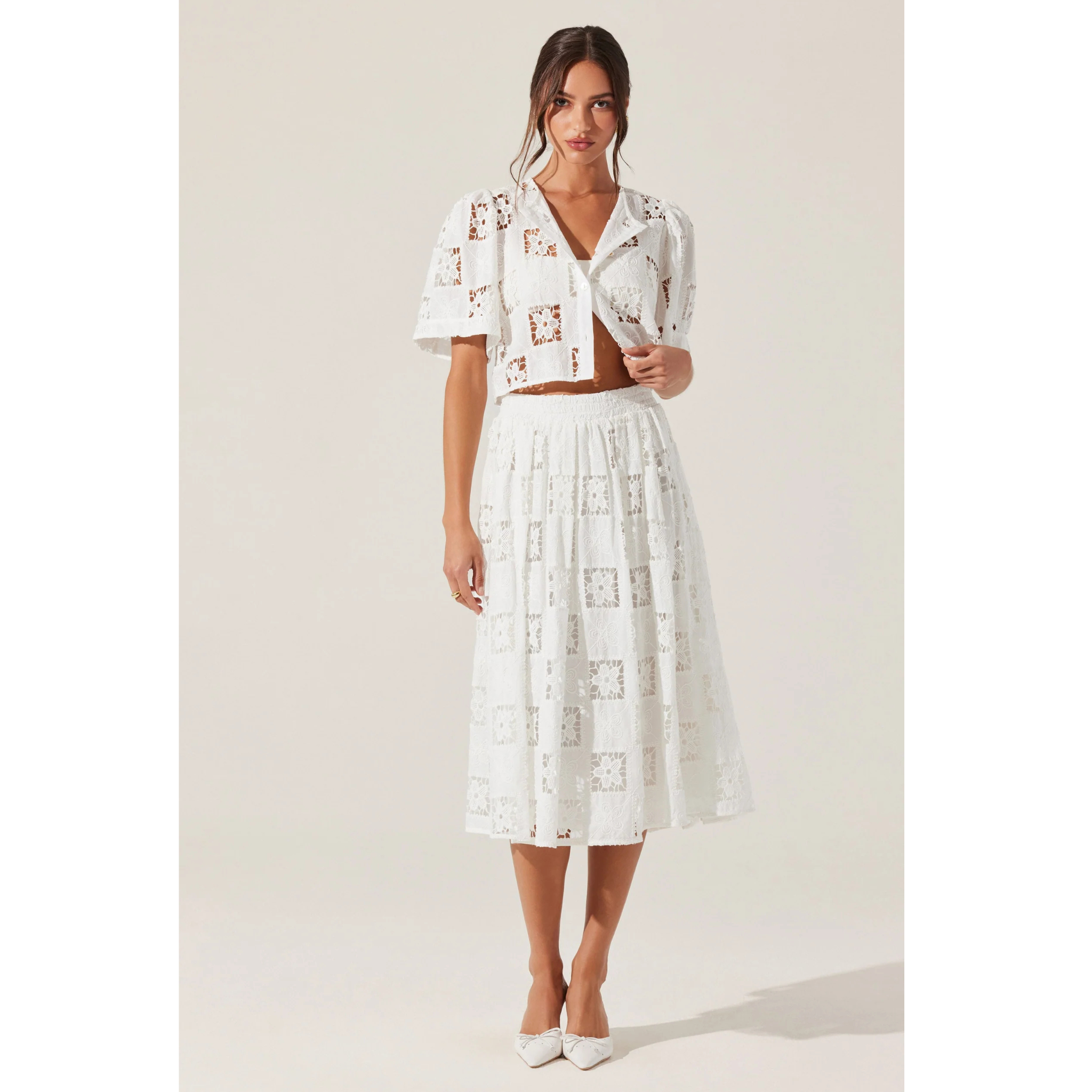 Andolina Crochet Lace Midi Skirt