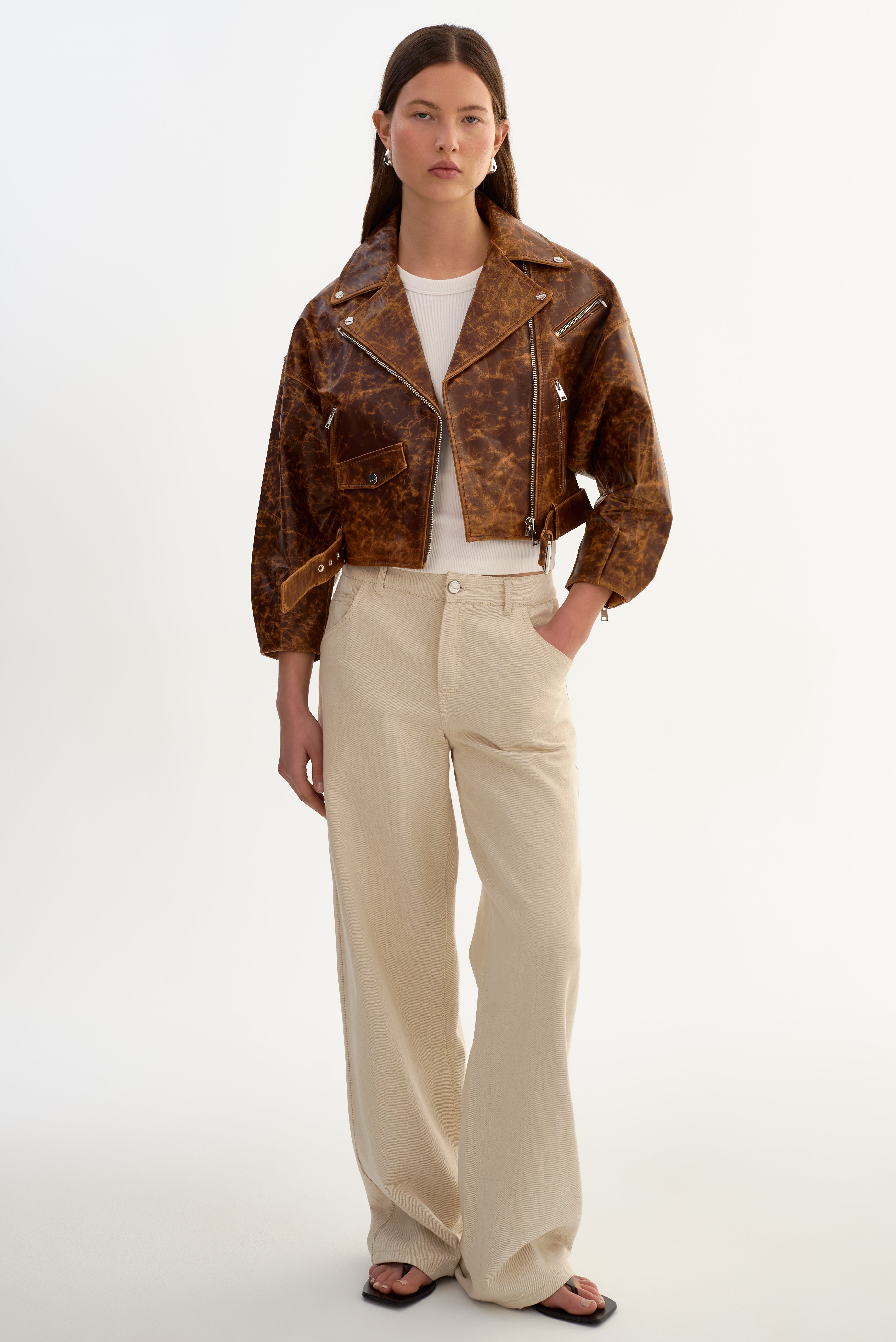 Vinnie Leather Cropped Biker Jacket