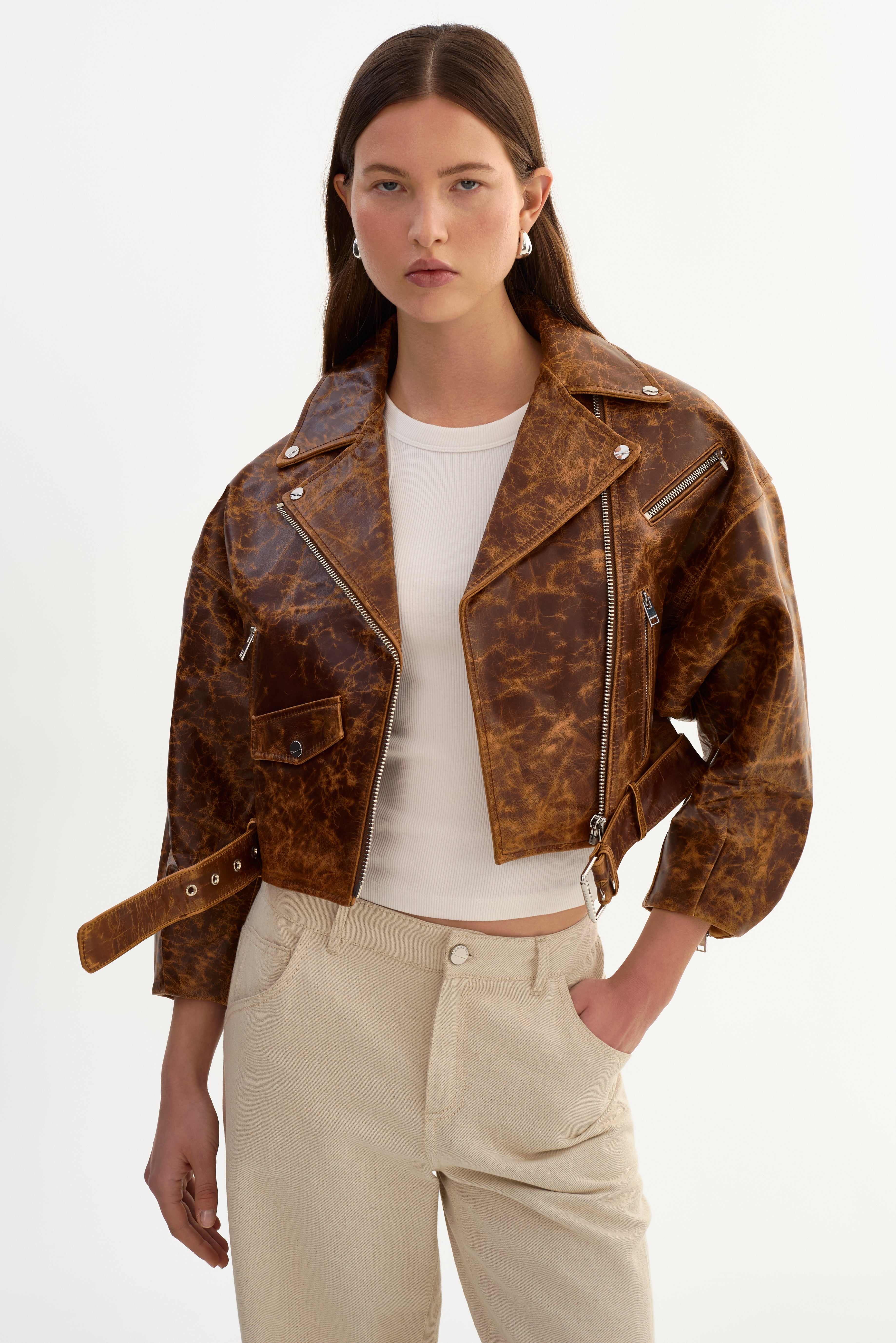 Vinnie Leather Cropped Biker Jacket