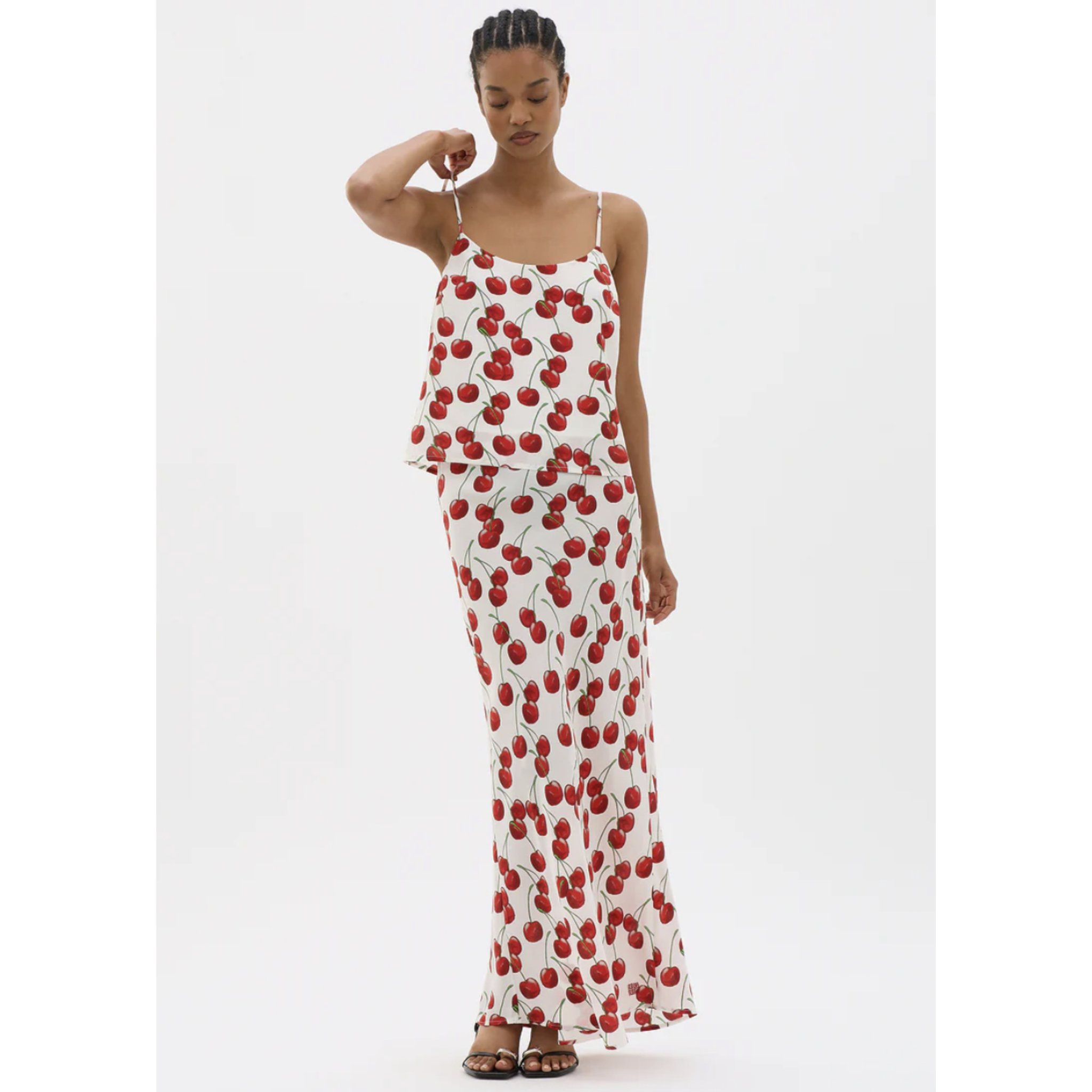 White Cherry Bias Maxi Skirt