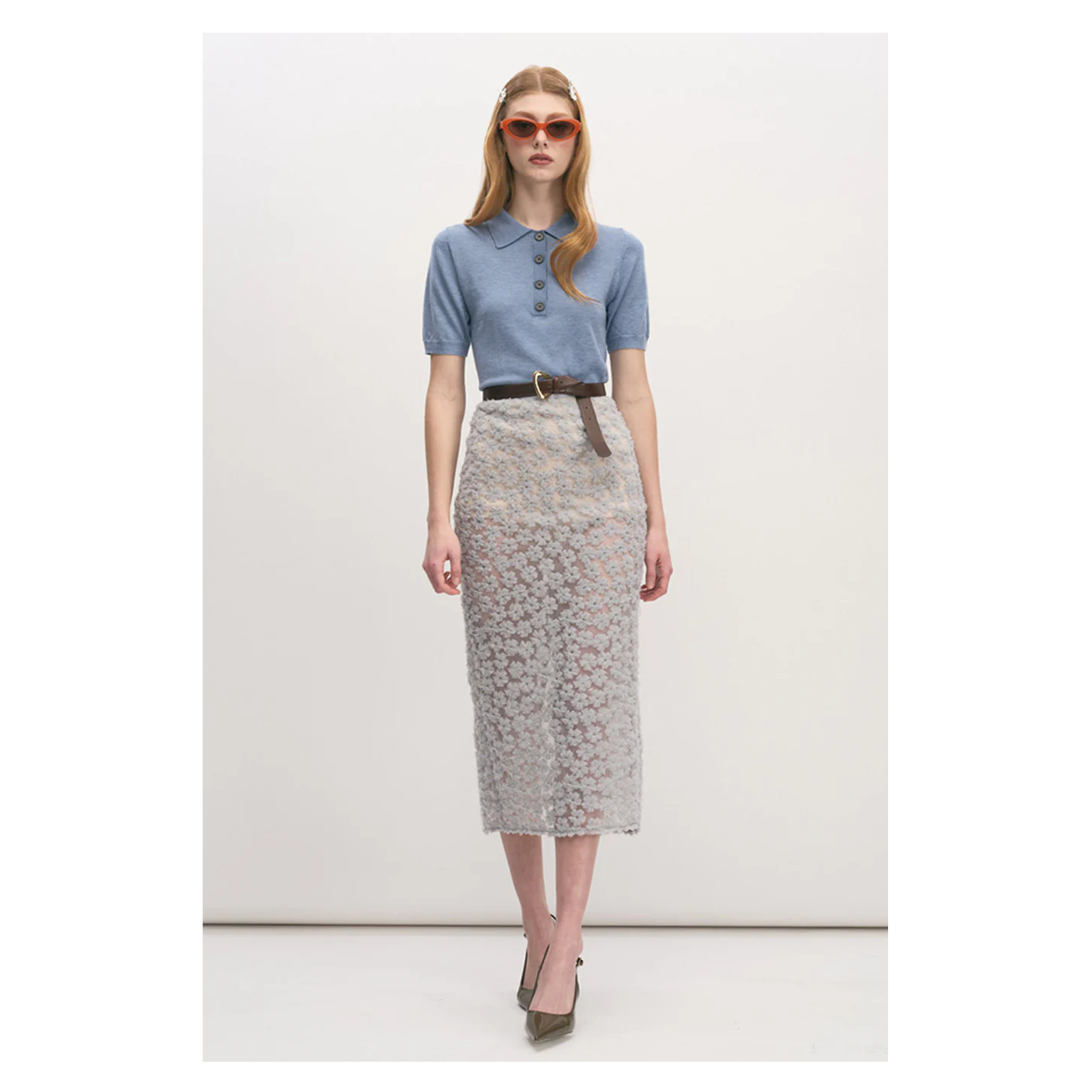 Tulle Flower Pencil Skirt